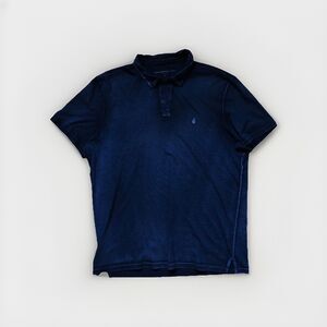 John Varvatos Bodhi Polo Shirt Mens XL Navy Blue Marble Wash Distressed